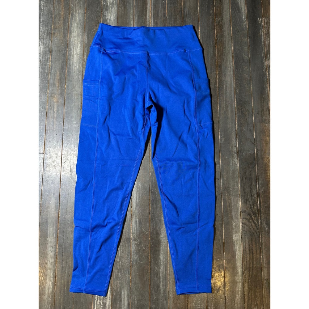 Royal Blue High Waisted Athletic Leggings with Side Pockets & Fleece Lining